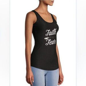 Faith Over Fear Black Tank Top XL No Boundaries Womens Casual Sleeveless Stretch